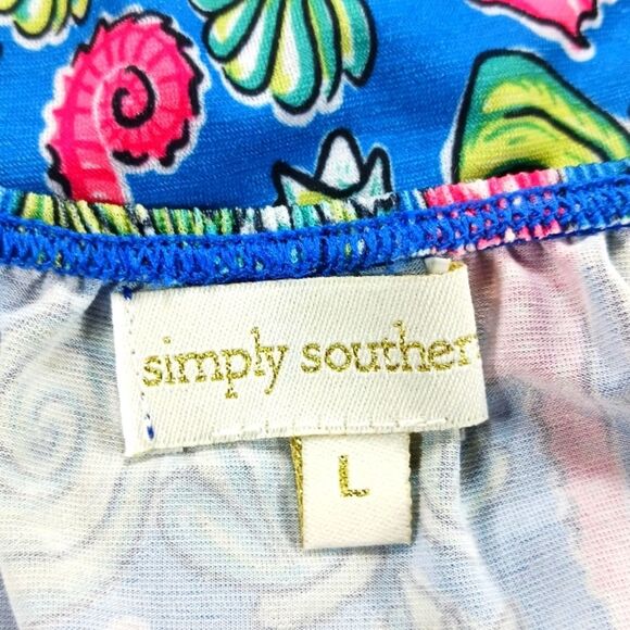 Simply Southern Bell Sleeved Tropical Midi Dress Seahorse & Shells Women's Large - Picture 2 of 13